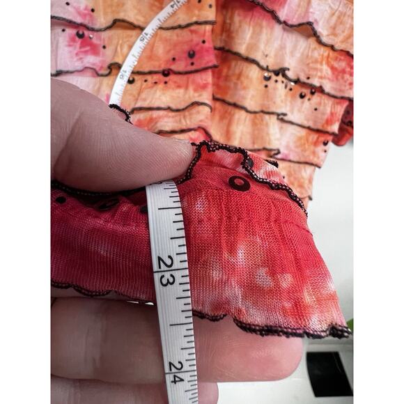 VTG 90s Y2K Ruffle Babydoll Tie Dye V-neck Medium Top Fairy Whimsigoth Mesh - Picture 9 of 10
